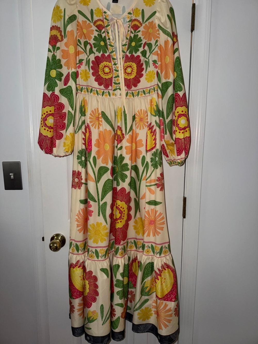 Floral Tiered Maxi Dress in Cream with Multicolor Flowers, beautiful fall dress!